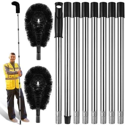 Gutter Cleaning Tools from The Ground, Rain Gutter Cleaning Brush with Pole, No Ladder Needed for Removing Leaves Debris from Roof Gutters, Leaf CleaningTool, Long-Reach Gutter Cleaner Tool, Black