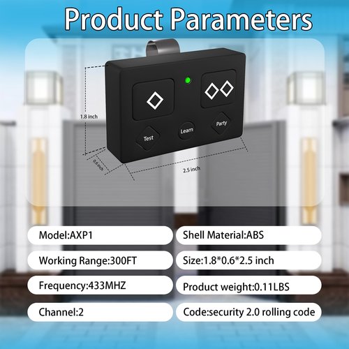 AXP1 Gate Opener Remote,Replacement for Ghost 5-Button Gate Remote Gate Opener Remote,Compatible with Ghost Controls Automatic Gate Openers,Opener keypads,Gate Opener Remote,300 ft,1 Pack