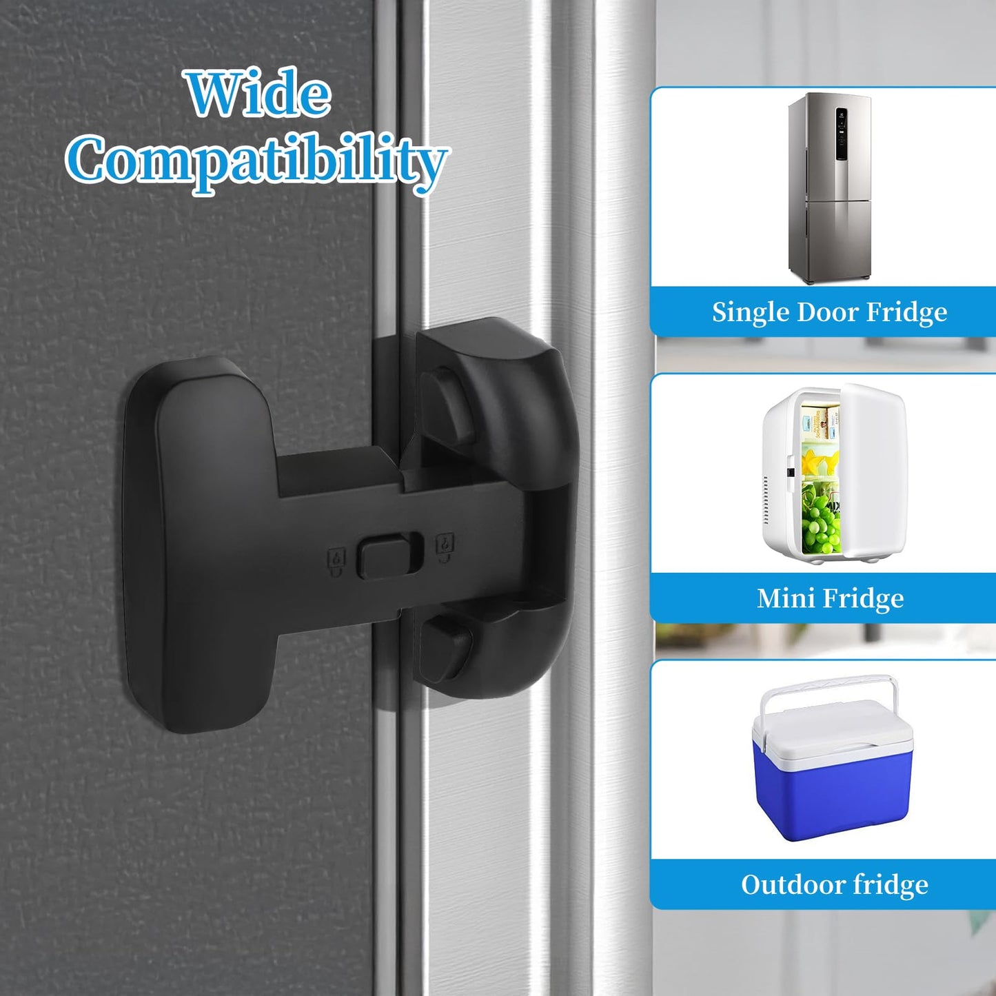 2PCS Heavy Duty Protection Fridge Lock for Refrigerator Cabinets,Drawers,Child Safety Cabinet Locks,Easy Install Without Keys，White.