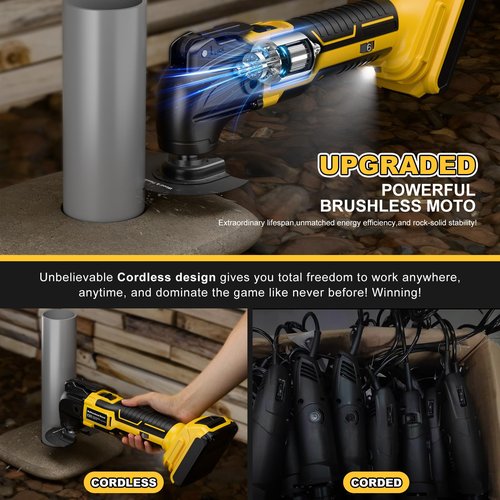 Cordless Oscillating Tool for Dewalt 20V Battery,6 Variable Speed Brushless-Motor Tool,22Pcs Oscillating Multi Tool Kit for Cutting Wood Drywall Nails Remove Grout & Sanding(Tools Only)
