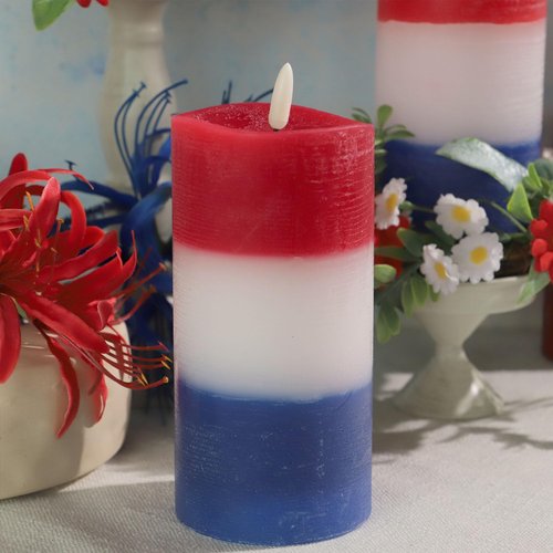 Red White Blue Patriotic Pillar Candles with Remote, 4th of July Flameless Pillar Candles (3"×6") Real Wax, Unscented Flickering LED Candles for Home Patriotic Holiday Decor