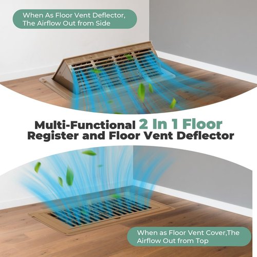 MMFSF Floor Vent Covers, 4x10 Adjustable Heat Air Vent Deflectors, 2-in-1 Floor Register, Vent Covers for Home Floor, Office, Ceiling, 2 Pack, Tool-Free Installation (Brown)