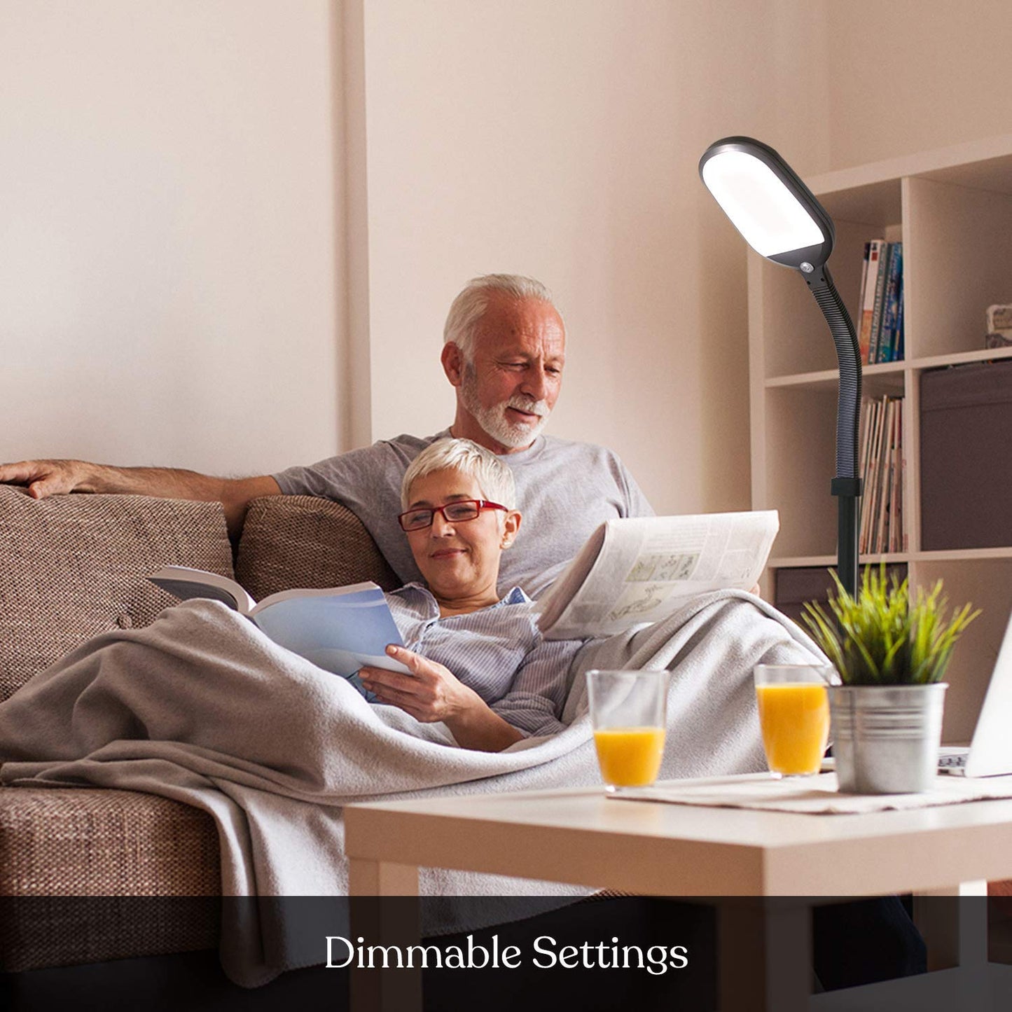 Brightech Litespan - Bright LED Floor Reading Lamp for Over Chair Crafts and Reading, Estheticians' Light for Lash Extensions, Adjustable Standing Lamp for Living Room, Bedroom, Office - Jet Black