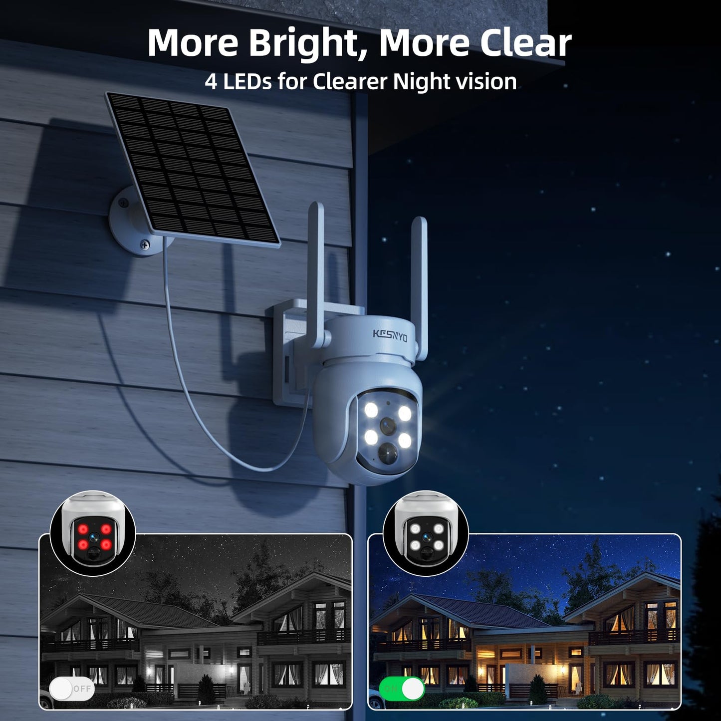 KCSNYO 4MP Solar Camera Outdoor Wireless, Add-On Camera Work with Homebass, Add-On Cameras Also can Used Independently, Cameras for Home Security, Color Night Vision, WiFi 6, PIR, SD Card, Cloud