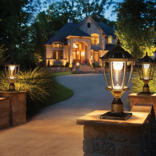 HXUHUWS Elegant Retro Gold Solar Column Headlights with Dimmable LED, 2 Pack, Convenient Outdoor Lighting