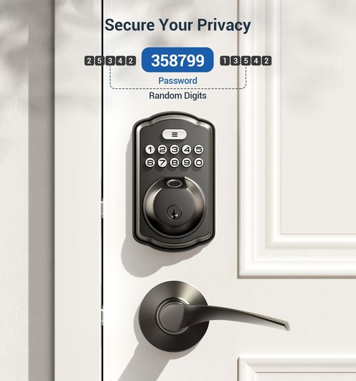 Veise Fingerprint Door Lock with 2 Lever Handles - Keyless Entry Door Lock, Electronic Keypad Deadbolt, Digital Smart Code & Front Handle Sets, Auto-Locking, Easy Installation, Matte Black