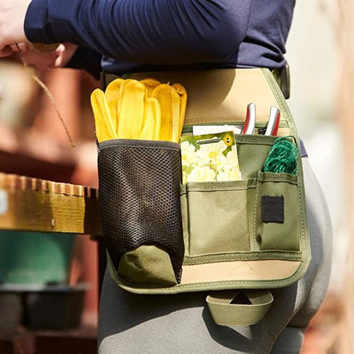 Heavy Duty Tool Belt, Tool Apron, Gardening Tool Holder with Adjustable Waist Organizers and Zippered Pockets for Professionals