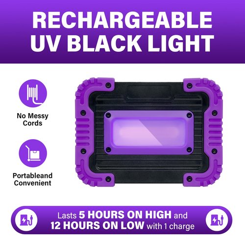 GPRK Rechargeable Black Light, Battery Powered Blacklight, Cordless 395nm Ultraviolet Flood Light for Neon Glow Party,Halloween,Body Painting,2 Packs