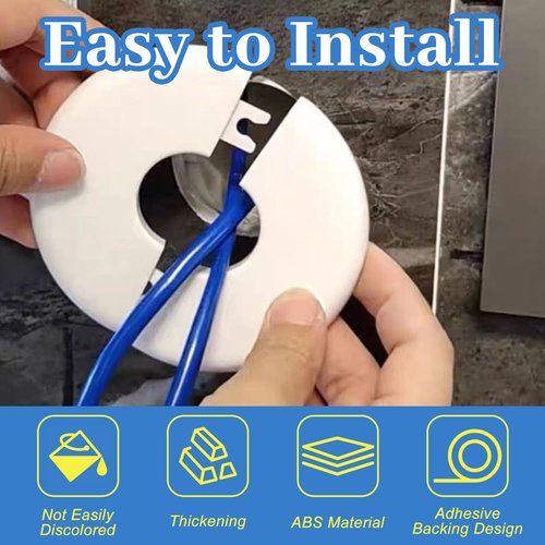 6Pcs Wall Split Flange for 0.6"/16mm Diameter Pipe ABS Round Self-Adhesive Escutcheon Plates 2.8"/70mm OD Plumbing Cover Plates Cover for Water Pipe Faucet Wall Hole Decoration Accessories (White)