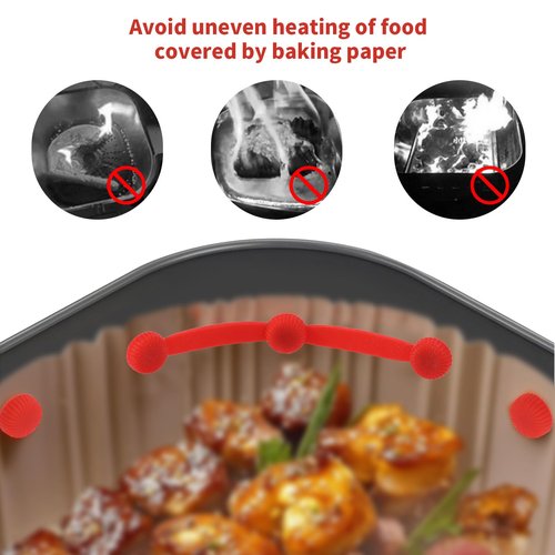 4pcs Air Fryer liner Magnets Set, Universal Fit Strip-Shaped Air Fryer Silicone Magnet Buckle with 8 Single Silicone Magnetic Buckle for Protecting Basket from Scratches Fixing Parchment Paper(Red)