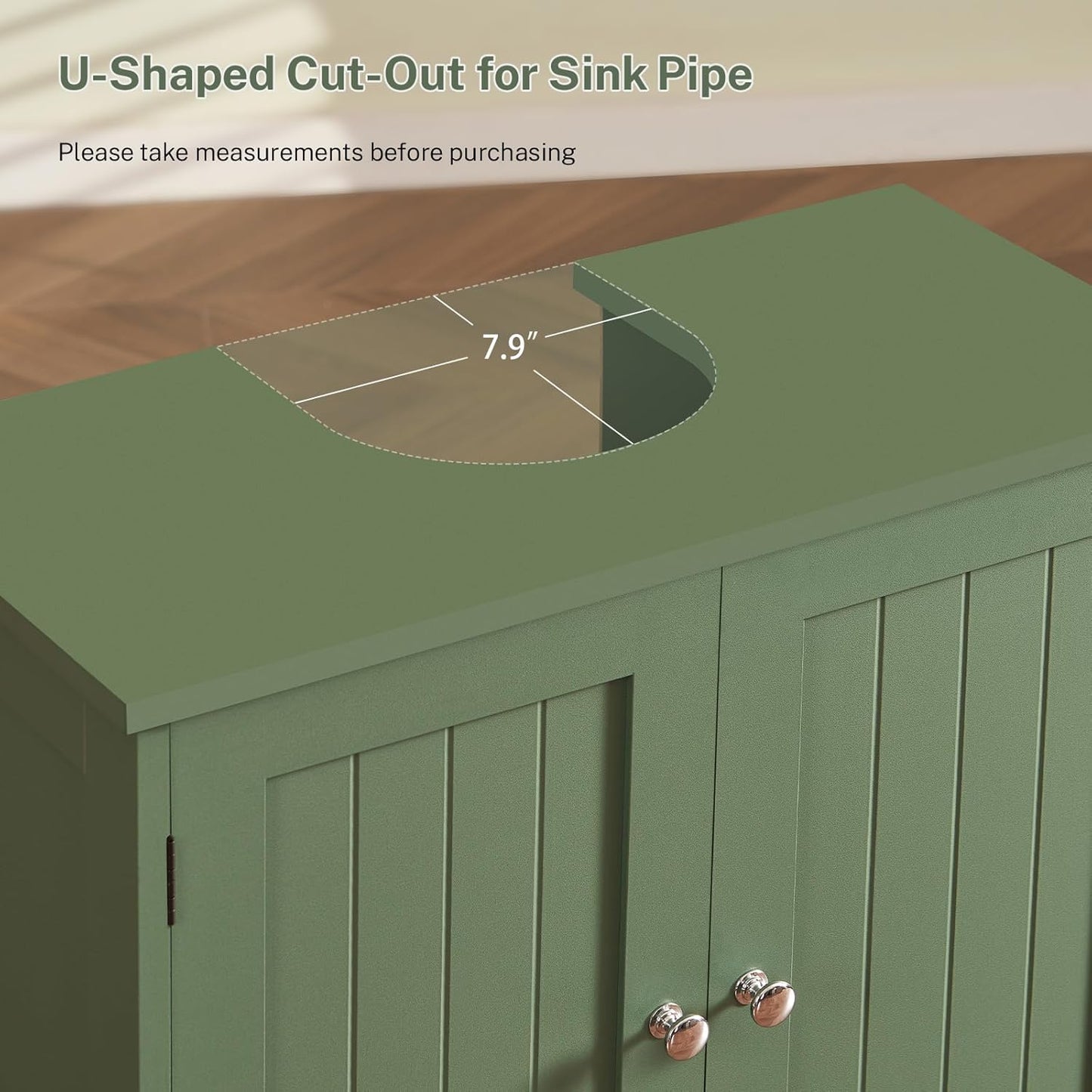 Pedestal Sink Storage Cabinet, Under Sink Cabinet with 2 Doors & Storage Shelf, Under Bathroom Organizer for Bathroom, Forest Green