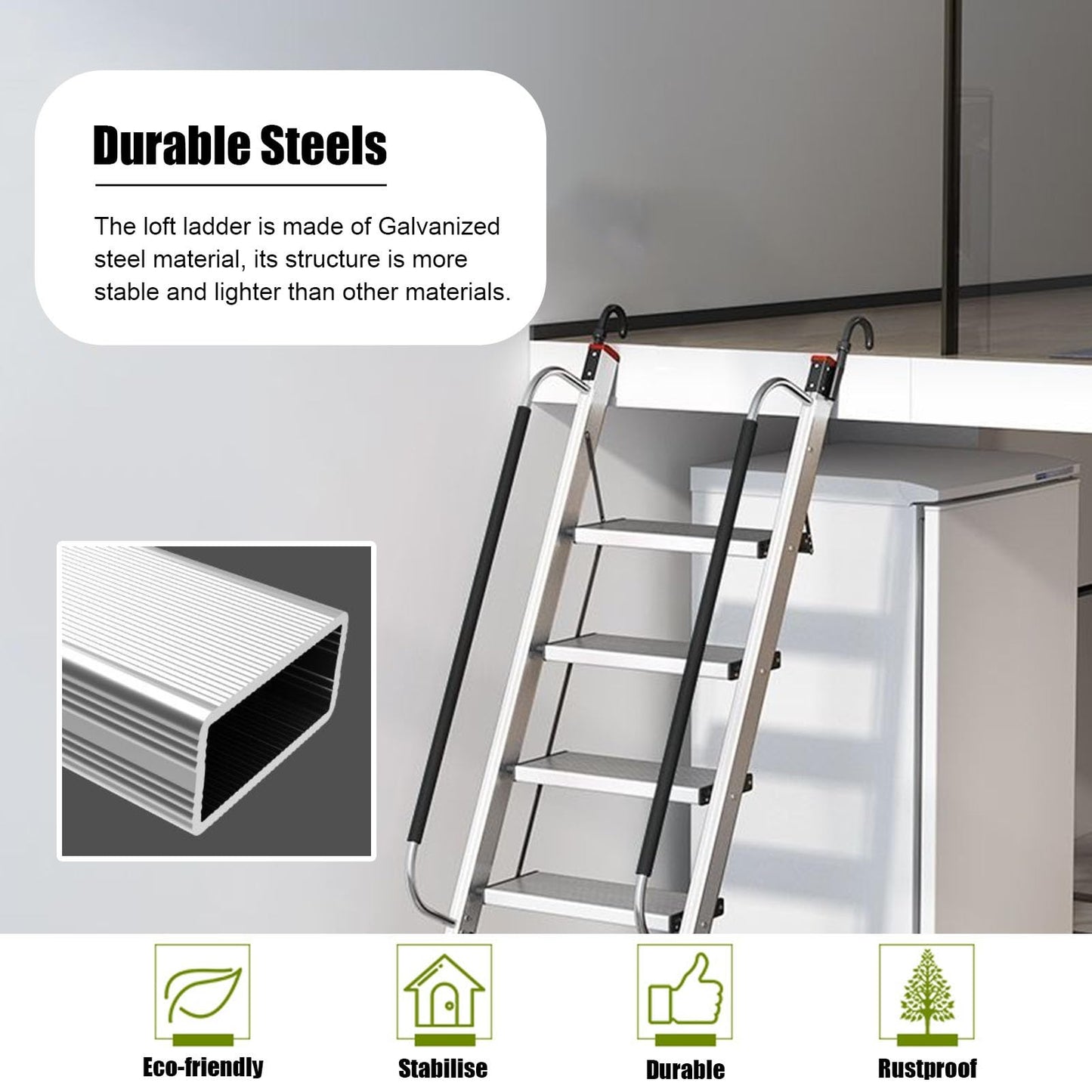 Foldable Attic Egress Ladder, Universal Space-Saving Loft Ladders for Basement/Window Well/Apartments, Fire Escape Ladder with Non-Slip Strips(9 Step 275 cm (108 1/4"))