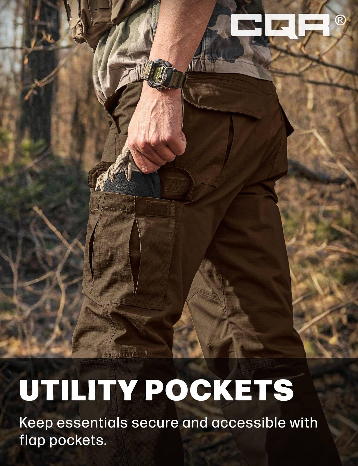 CQR Men's Tactical Pants, Water Resistant Ripstop Cargo Pants, Lightweight EDC Work Hiking Pants, Outdoor Apparel, Raider Tundra, 34W x 30L
