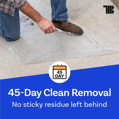 TapeManBlue Carpet Protection Film 24" x 200' roll. Made in The USA. Easy Unwind, Clean Removal, Strong and Durable Plastic Carpet Protector. Clear, Self-Adhesive Surface Protective Film
