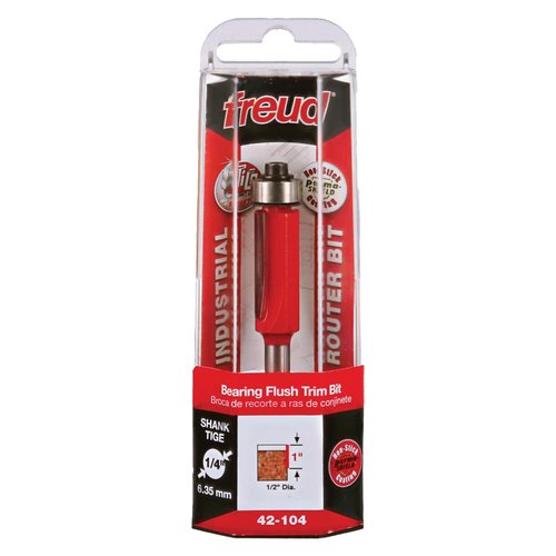 Freud Bearing Flush Trim Bit - Ideal for Trimming Laminates & Pattern Routing - 1/2" Diameter, 1/4" Shank, 24,000 Max RPM - 42-104