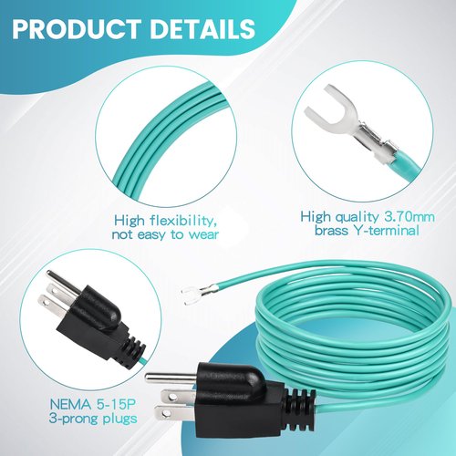 Zookpr Shielded Ethernet Patch Panel Bond Ground Extension Cord Neutral Grounding Bonding Plug Cable NEMA 5-15P 3 Prong Plug (6.6FT)