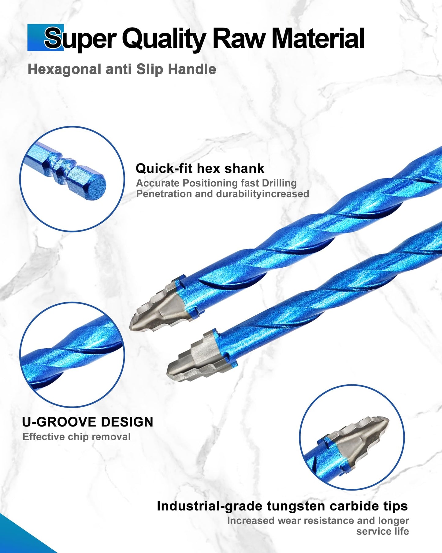 BRSCHNITT Serrated Concrete Drill Bit Set 3/16"*2,1/4"*4,5/16"*2,3/8",1/2" & Phillips Bits - Carbide Masonry Drill Bits for Brick/Ceramic/Tile/Wood/Plastic/Hex Shank Drills