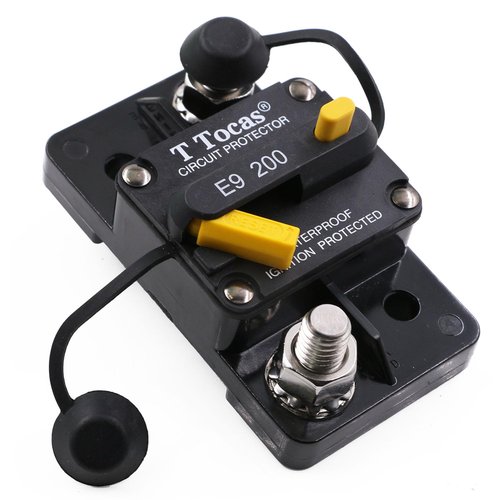 T Tocas 3/8" Studs 200 Amp Circuit Breaker with Manual Reset for Automotive RV Marine Car Audio Solar Battery System 12V - 48V DC | Waterproof IP67,Surface Mount, 200A