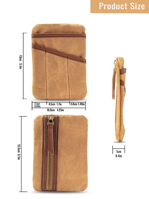 Sayram SP4 EDC Pouch, Waxed Canvas Compact EDC Pocket Organizer, Zippered Pocket Pouch for Men, Mini EDC Organizer for Change, Notebook, Tactical Pen, Flashlight (Oil Wax Brown)