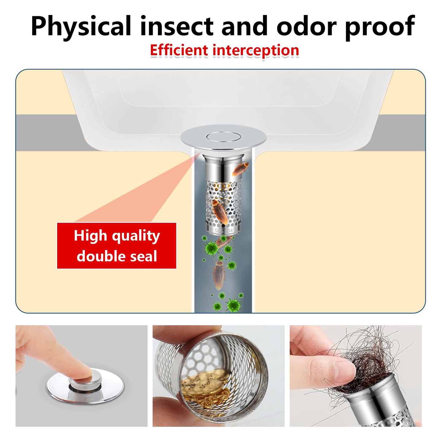 TONGDWOU 2Pack Bathroom Sink Stopper 1.06"-1.50", Universal Bathroom Sink Drain Pop Up Stopper for US Bathroom Sink Stainless Steel Floor Drain Filter, U.S. Standard Universal Drain Filter (Silver)