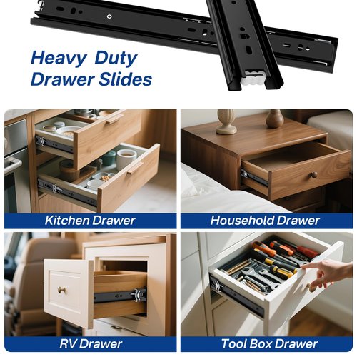 Ubisin Full Extension Ball Bearing Drawer Slides 14 Inch Side Mount Cabinet Rails 1 Pair Tool Box Trash Can Glides Heavy Duty Kitchen Drawer Runners 100LB Capacity