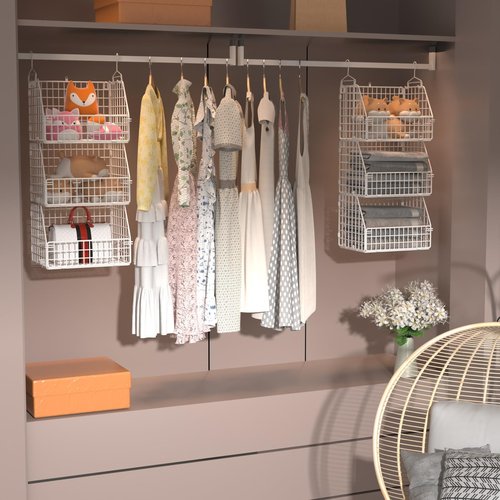 PUPPYCUTE Hanging Closet Organizer and Storage, Clothes Hanging Shelves Wire Baskets for Clothing Sweaters Purse Handbags Shoes White 3 Tier