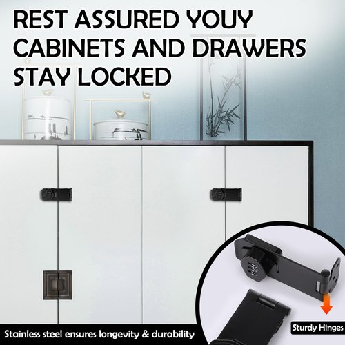 2 Pack Password Rotary Hasp Locks, Door Security Slide Latch Lock,Black Digit Combination Lock for Small Doors, Cabinets, Barn Door, Bathroom, Outdoor, Garage, Garden