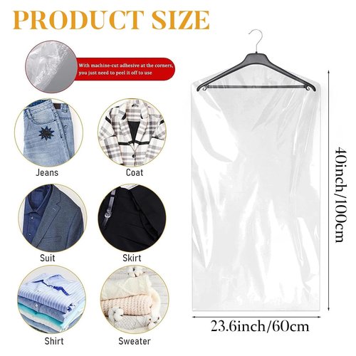 5 Pieces of Dust-proof Clothing Bags and Plastic Clothes Drying Bags for Home Storage in Clothing Stores and Dry Cleaners (60 * 100cm)