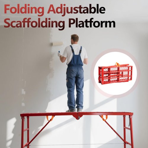 SmarketBuy Folding Scaffolding Platform 70.9"x15.2"x53", 800 Lbs Capacity, 5-Level Height Adjustable Work Platform with Anti-Slip Surface, Portable Scaffolding Ladder for RV, Painting, Construction