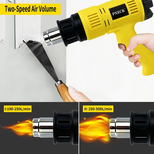 PNECK Heat Gun 2000W, 140°F-1202°F Variable Temperature with 2 Speeds, Fast Heating Heavy Duty Hot Air Gun Kit with 4 Nozzles for Crafts, Shrinking PVC, Stripping Paint