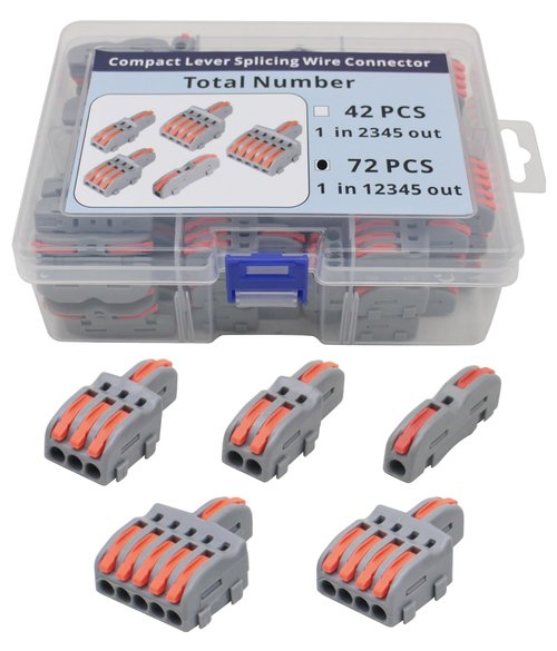 YQSIYU 72 Pcs Lever Nut WireConnectors 1 in 1,2,3,4,5 Out Compact Lever Splicing Wire Connectors Kit, 28-12 AWG Splicing Connector Splitter