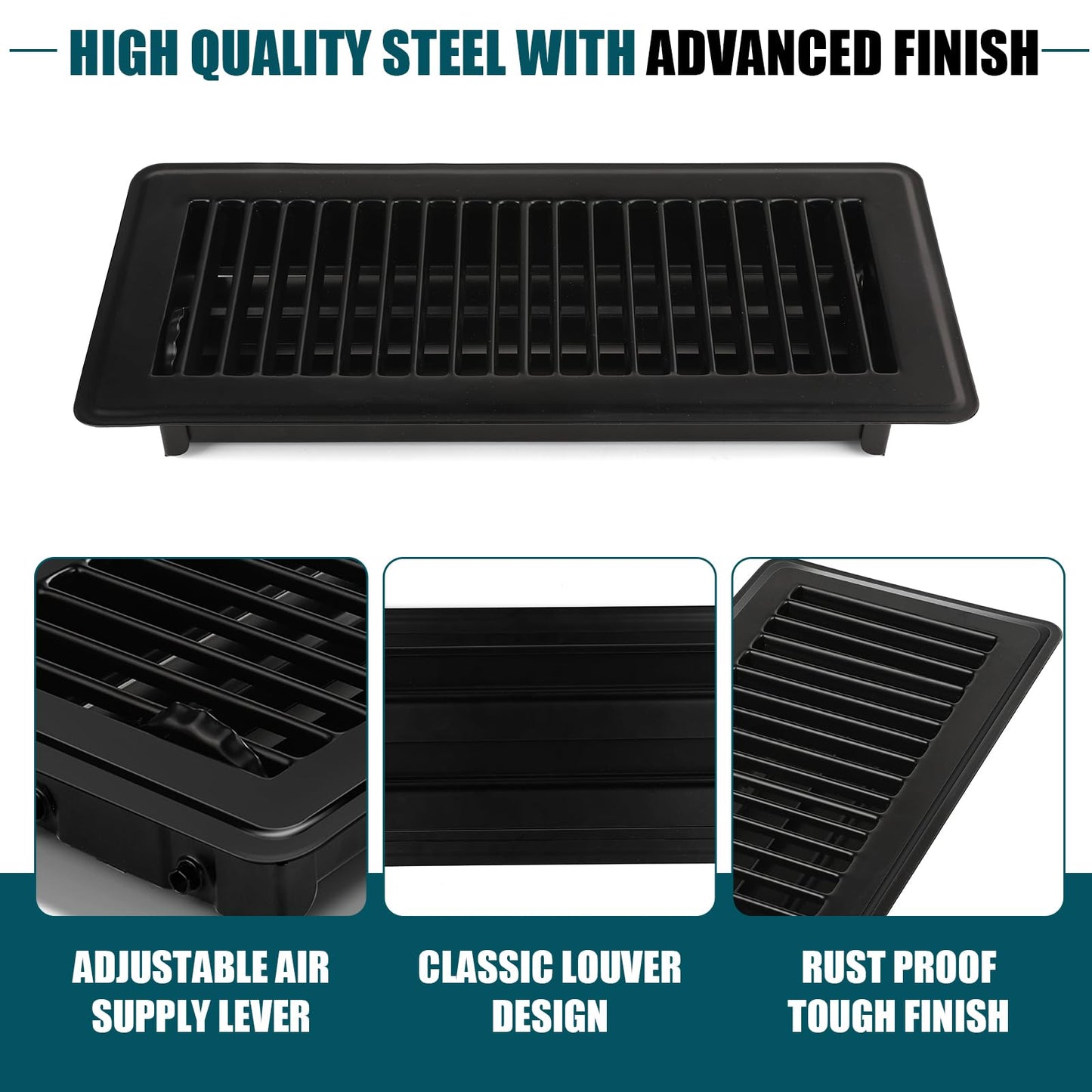 VOISEN Floor Register 4x10, 10 Pack Black Floor Register Vents,Heavy Duty Steel Walkable Floor Vents,Vent Covers for Home Floor