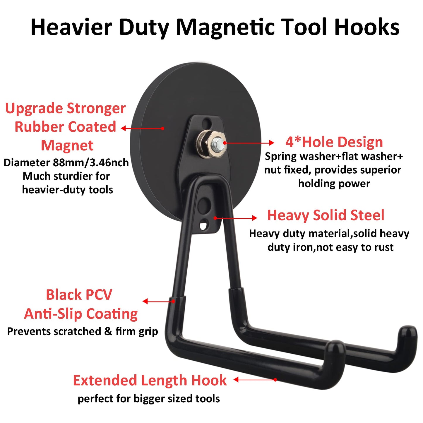 ULIBERMAGNET Strong Magnetic Ultimate Hooks,Large Magnet with Hooks for Heavy Duty Tools,Jig Saw,Hose, 2 Pack Heavy Duty Magnetic Hooks for Hammer Drill,Circular Saw,Garden Tool(3.46inch/Black)