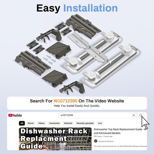 W10712395 Dishwasher Replacement Top Rack for Kenmore Kitchenaid Whirlpool Dishwasher Parts, Replace W10350375 AP5957560 Upper Rack Parts, WDT750SAHZ0 WDT970SAHZ0 WDT780SAEM1 WDTA50SAHZ0
