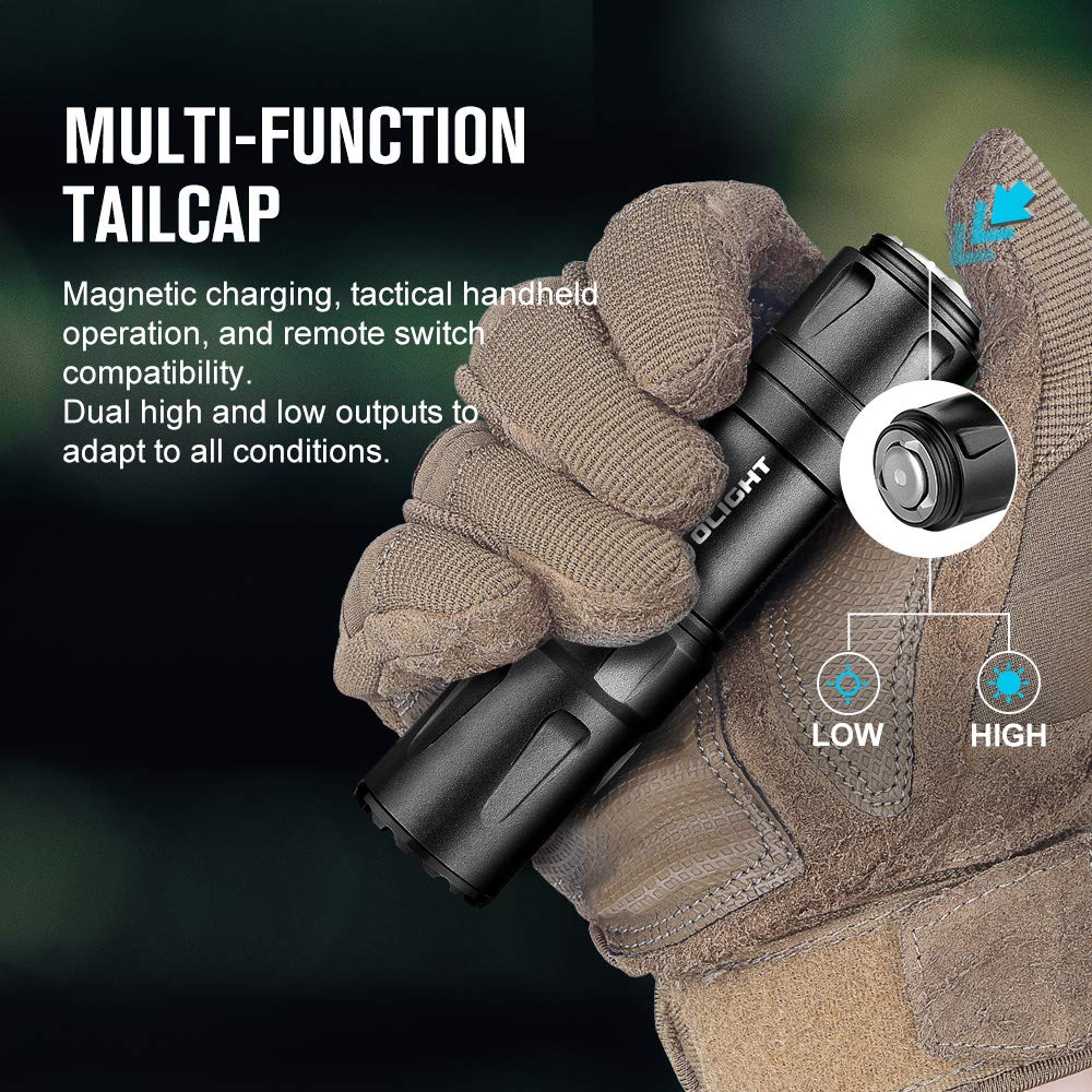 OLIGHT Odin Mini 1250 Lumens Ultra Compact Rechargeable Mlok Mount Tactical Flashlight, Removable Slide Rail Mount and Remote Switch, 240 Meters Beam Distance, Mlok Included