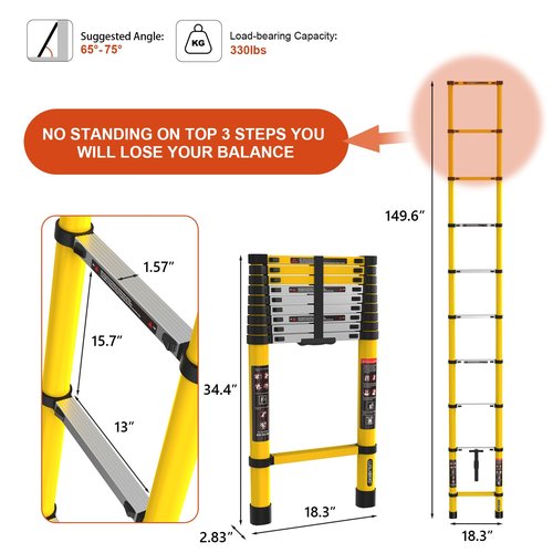 LUISLADDERS Telescoping Ladder, 12.5ft Aluminum Extension Folding Telescopic Ladder Lightweight 330lbs Max Capacity, Multi Purpose RV Ladder for Outdoor Work
