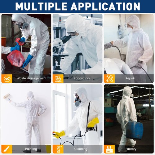 CAREGY 30 Pack Disposable Protective Coveralls, Heavy Duty Full Body Painters Suit for Men & Women with Elastic Wrists, Ankles and Hood, Available in 4 sizes-X-Large