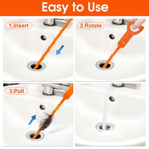 Huryfox Drain Clog Remover Tool- 6 Pack 20 Inch Length Drain Cleaner Sticks for Sink, Pipe and Tub - Plumbing unclogger Tool for Clogged Drains in Shower, Hair Catcher for bathroom, kitchen, Bathtub