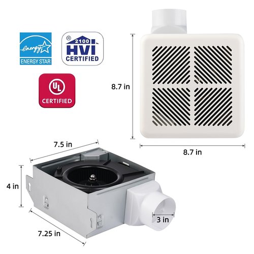 Tech Drive Very-Quiet 70 CFM, 2.0 Sone Bathroom Ventilation and Exhaust Fan (70CFM New Version)