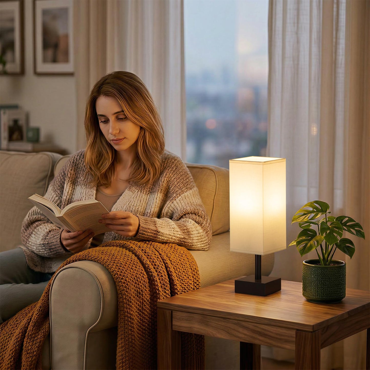 Percantis Bedside Lamp for Bedroom with White Shade, Small Lamp for Living Room,End Table, Button Switch(Bulb not Included)