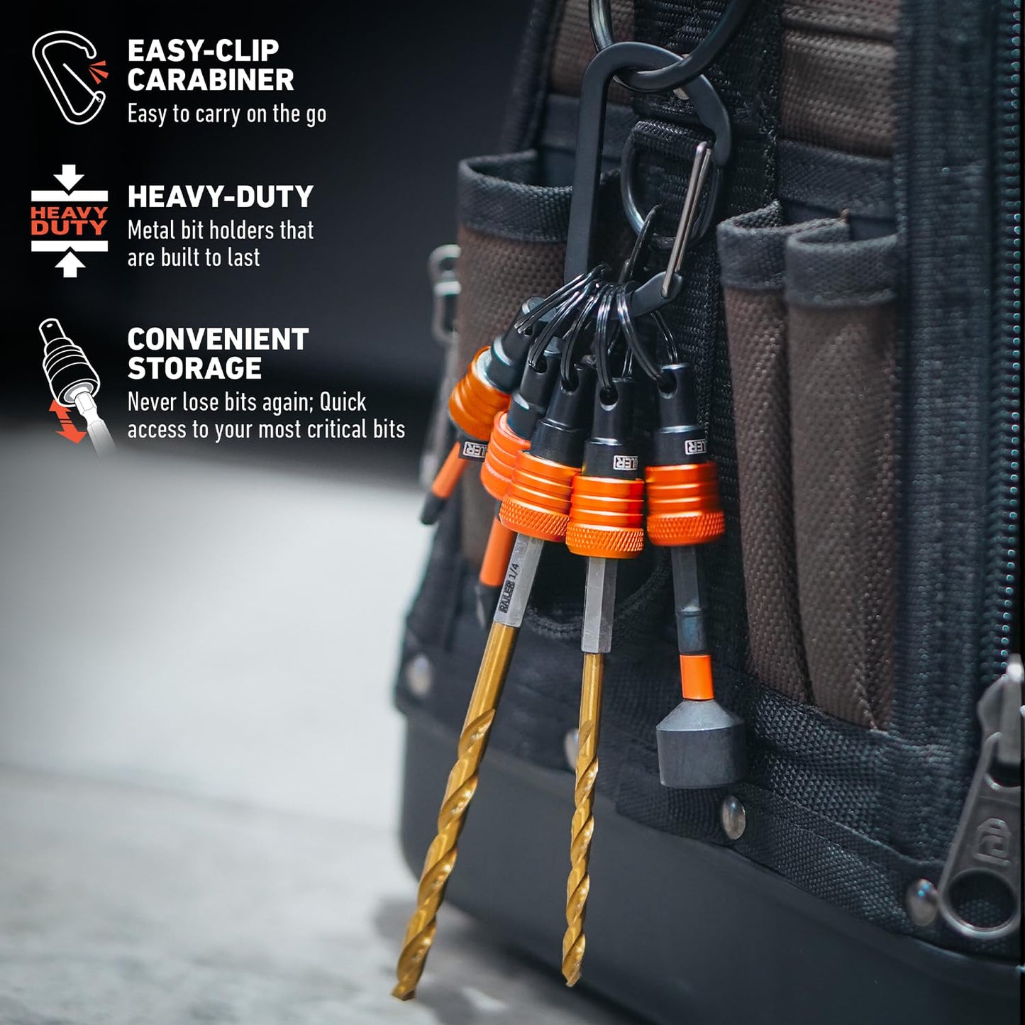 Railer Bit Holder Keychain 5pc - 1/4 inch Hex Shank Bit Holders - Quick Release Bit Holder For Nut Driver, Screwdriver & Drill Bits w/Key Chain Carabiner