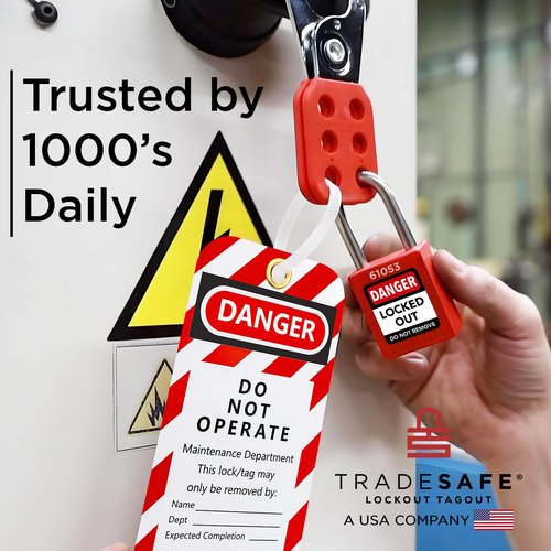TRADESAFE Professional Lockout Tagout Kit - Loto Locks, Gate Valve Lock, Ball Valve Lockout, Circuit Breaker Locks, Hasps, Plug Lock, Cable Loto, Tag Out Tags and Ties Set (1 Key Per Padlock)