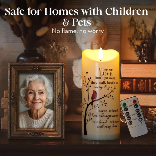 MULCHUM Memorial Flameless LED Candle with Remote Sympathy Gift for Loss of Loved One Battery Operated Candles Cardinal Remembrance Gift for Funeral Grief Prayers