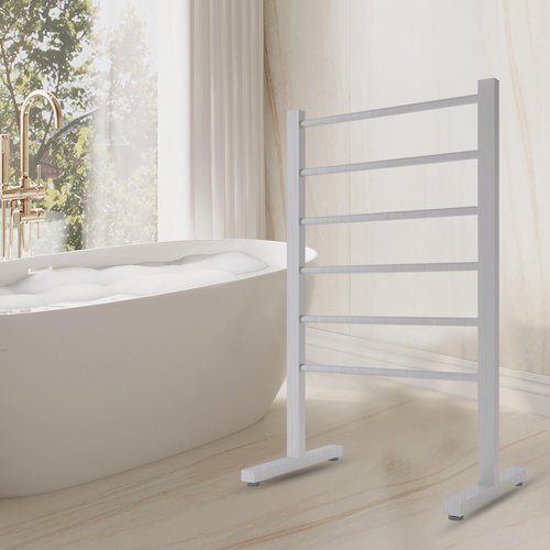 SHARNDY Portable Electric Towel Warmer Freestanding Drying Rack for Home Bathroom Stainless Steel Brushed Nickel, 6 Bars, 80W (Brushed)