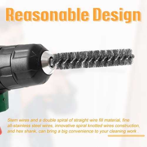 Geiserailie Bore Brush Bristles Wire Brush for Power Drill Cleaning Wire with Hex Shank Handle for Power Drill Cleaning(5 Pieces,Stainless Steel)