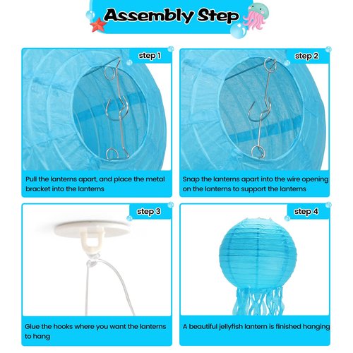 Jellyfish Paper Lanterns,Under The Sea Party Decorations 6Pack with String and Hooks,Hanging Jelly Fish for Mermaid,Ocean Themed,Birthday,Party(Blue 8Inch)