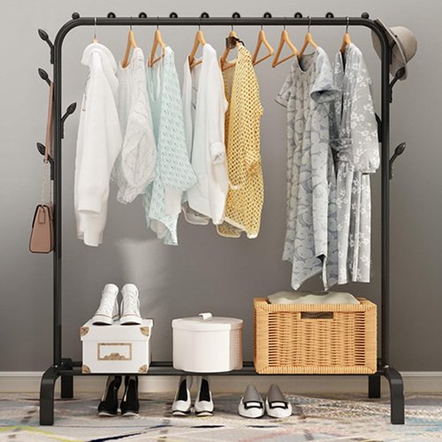 Rodiuiu Wardrobe Closet, Portable Clothing Rack for Hanging Clothes,Clothing Storage Shelf,with Storage Shelves,for Cloakroom Bedroom, Design Good Load Bearing Non-Slip Corrosion Resistant Black