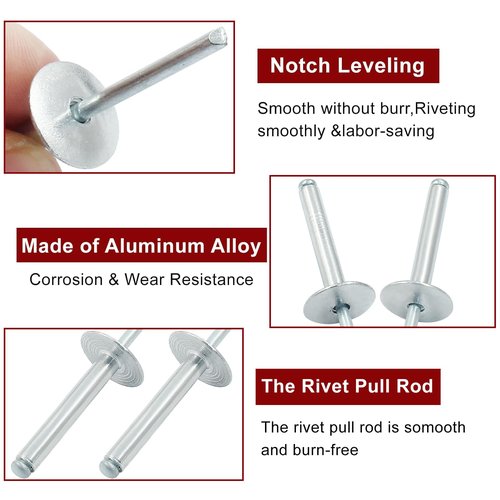 Zorveiio 60 Pcs 3/16" x 1-1/4" Large Flange Aluminum Blind Rivets Dome Head Pop Rivets for Installing Accessories, Silver