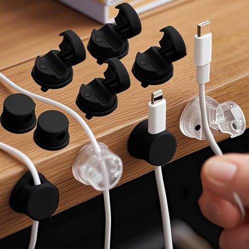 6Pack Cord Organizer Adhesive Cable Holder Clips Desk Cable Management Clips Phone Charger Cord Adhesive Wire Organizer Keeper for Nightstand Wall Car Office（Black）