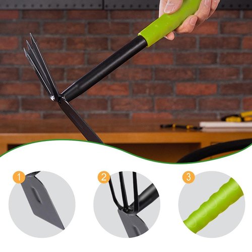MYCENSE Hoe and Cultivator Hand Hoe Tiller Heavy Duty 2 in 1 Garden Rake Hand Tool for Tilling Lawn Planting Gardening Cultivating
